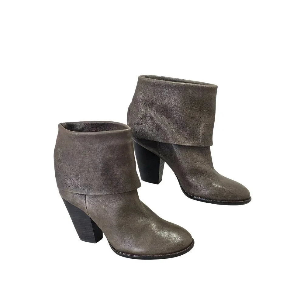 Vince Camuto Leather FoldOver Ankle Boot Women Sz 9 Taupe Brn 4